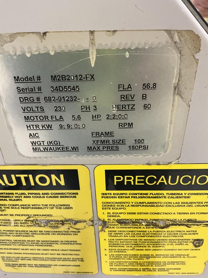 Used Sterlco M2B2012FX Thermolator DNL NOT CLEANED
