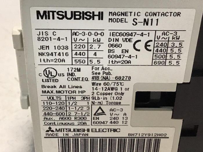 Used MITSUBISHI Magnetic Contactor S-N11 #125459