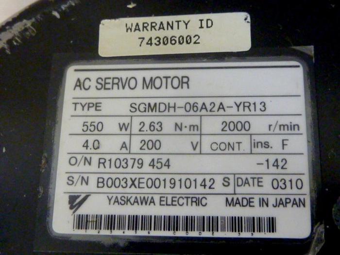 Used YASKAWA AC Servo Motor SGMDH-06A2A-YR13 Used