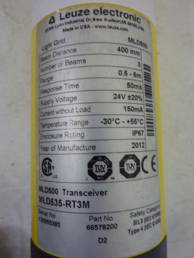Used LEUZE Light Curtain Transmitter MLD535-RT3M #52328