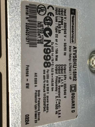 Used TELEMECANIQUE Variable Speed Drive ATV58HU18M2 #119273