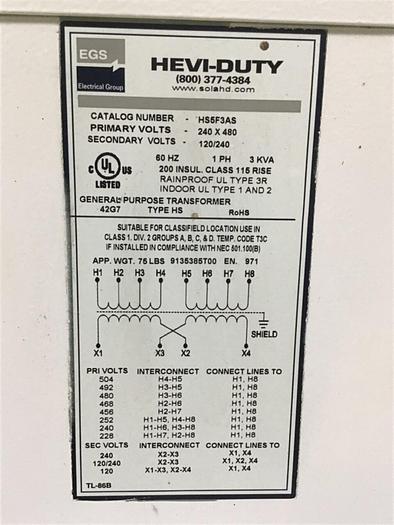 Used EGS 3 kVA Transformer HS5F3AS #117836