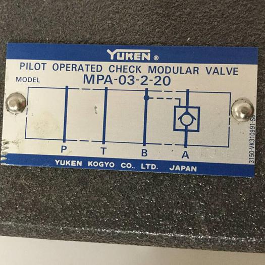 Used YUKEN Pilot Operated Check Modular Valve MPA-03-2-20 #91484