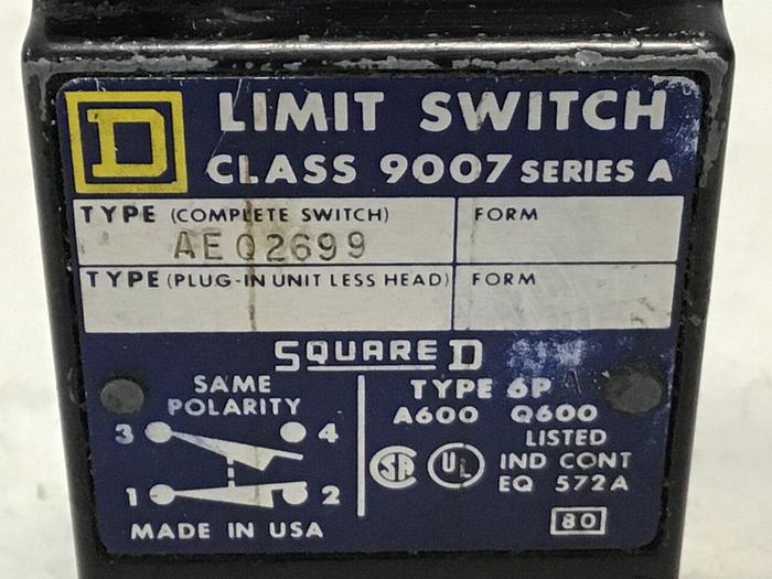 Used SQUARE D Limit Switch 9007-AEQ2699 Used