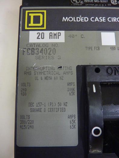 Used SQUARE D 20 Amp Circuit Breaker FCB34020 #46750