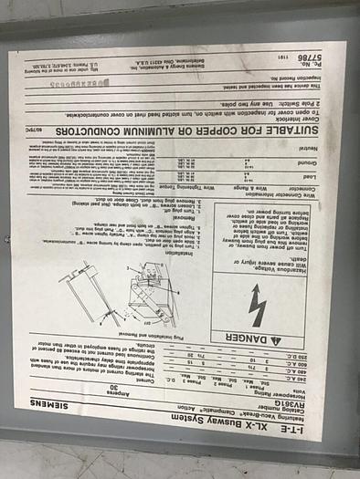 Used ITE SIEMENS 30 Amp Bus Disconnect Switch RV361G #137250