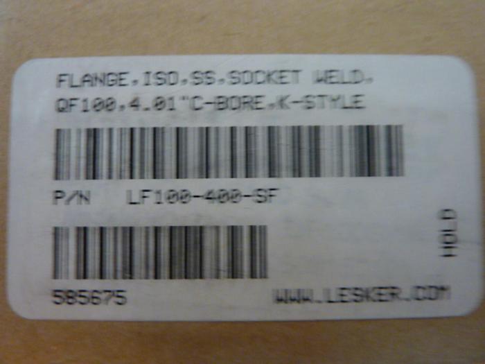KURT J LESKER Stainless Steel Flange LF100-400-SF #41371 SCRAPPED / DNL