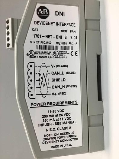Used ALLEN BRADLEY Devicenet Interface 1761-NET-DNI SER B #98246