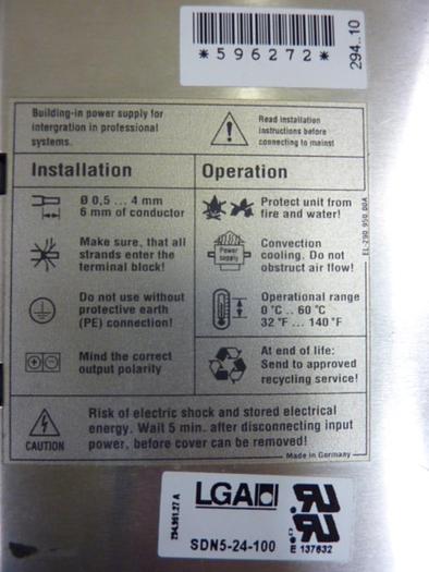 Used SOLA ELECTRIC Power Supply SDN5-24-100 #56984