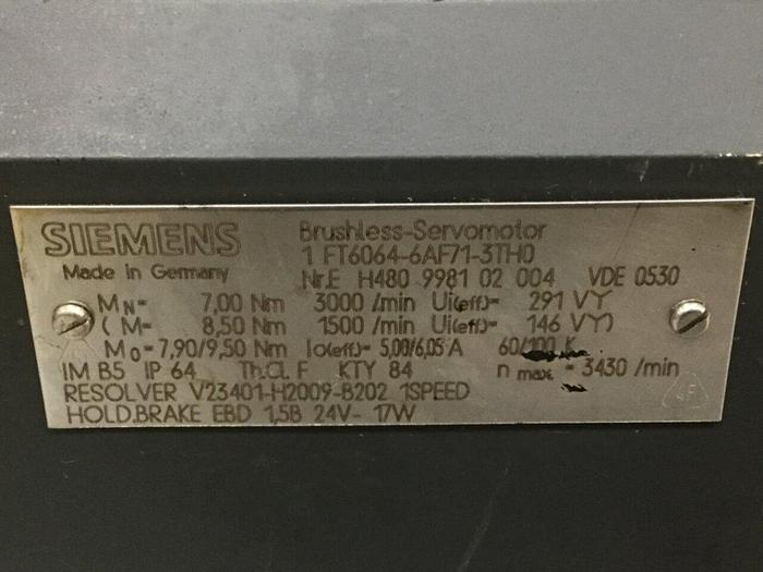 Used SIEMENS Brushless Servo Motor 1FT6064-6AF71-3TH0 Used