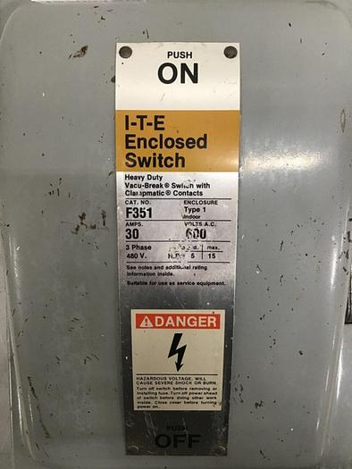 Used SIEMENS 30 Amp ITE Heavy Duty Vacu-Break F-351 #127054