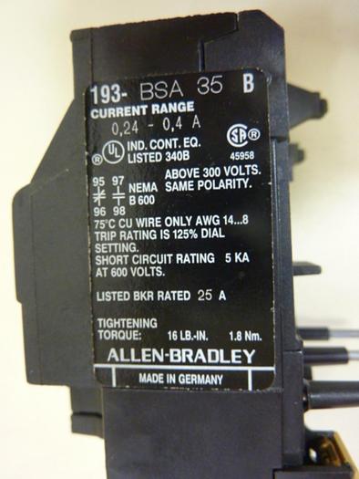 Used ALLEN BRADLEY Overload Relay 193-BSA35 SER B #76076