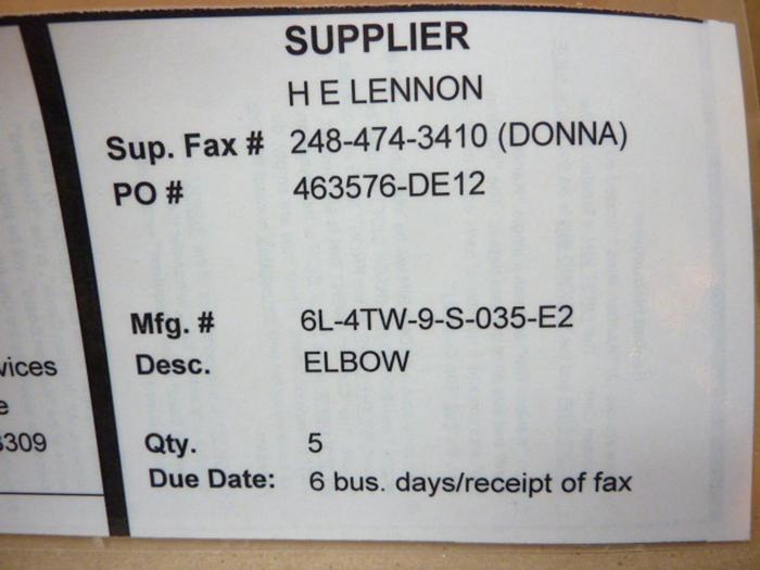 SWAGELOK Elbow 4TW9S035E2 #41211