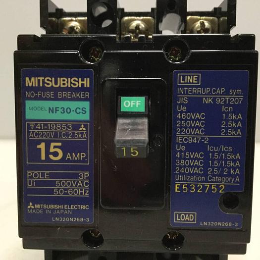 Used MITSUBISHI 15 Amp Circuit Breaker NF30-CS #93335