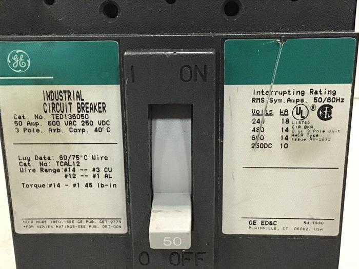 Used GE 50 Amp Circuit Breaker TED136050 USED