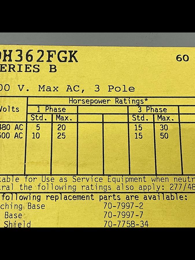 Used CUTLER HAMMER DH362FGK