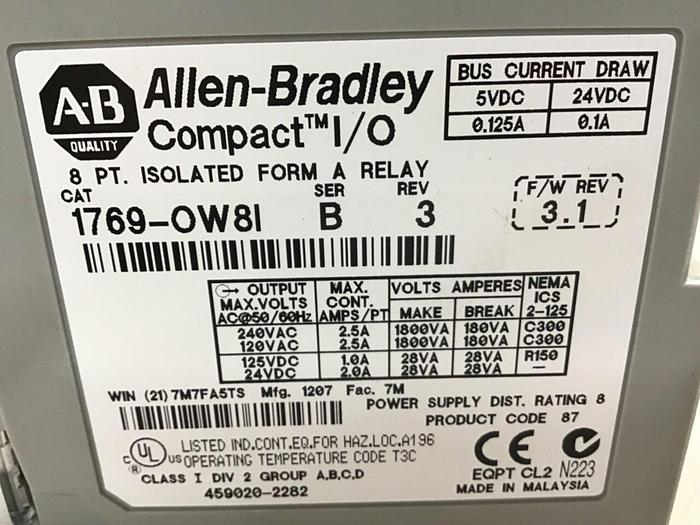 Used ALLEN BRADLEY Module 1769-OW8I SER B Used