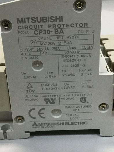 Used MITSUBISHI 2 Amp Circuit Protector CP30-BA-3P-2A #103604