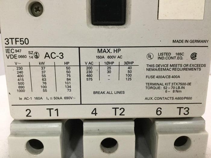 Used SIEMENS Contactor 3TF50 #104606
