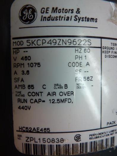 Used GENERAL ELECTRIC / GE 1 HP AC Motor 5KCP49ZN9622S Used