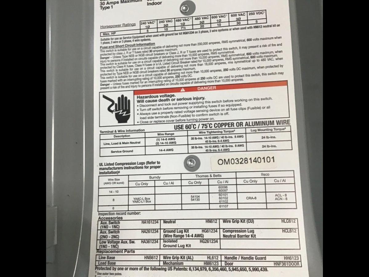 Used SIEMENS 30 Amp Safety Disconnect Switch HNF361 VBII USED