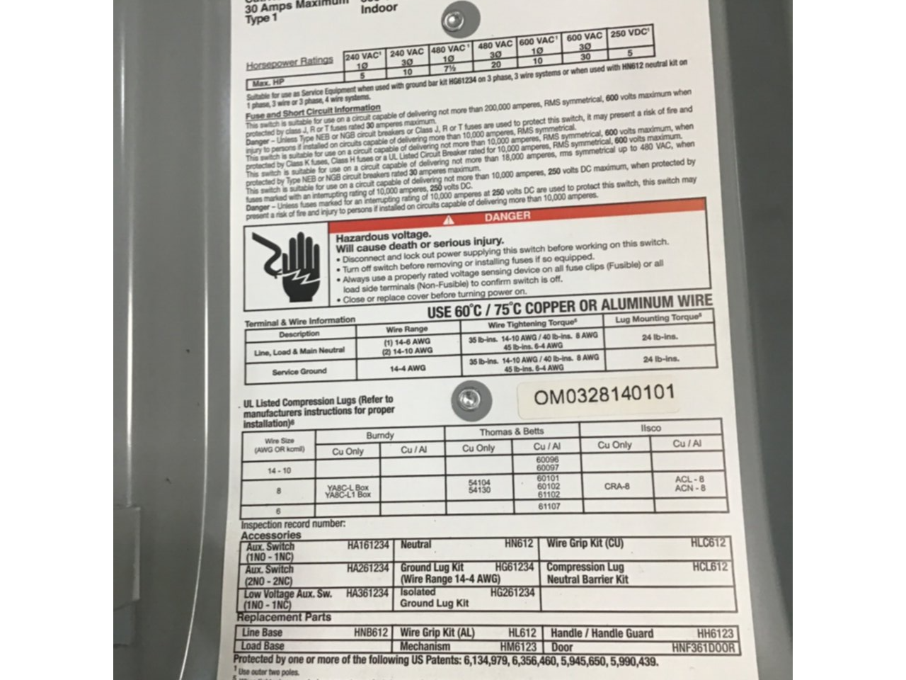 Used SIEMENS 30 Amp Safety Disconnect Switch HNF361 VBII USED