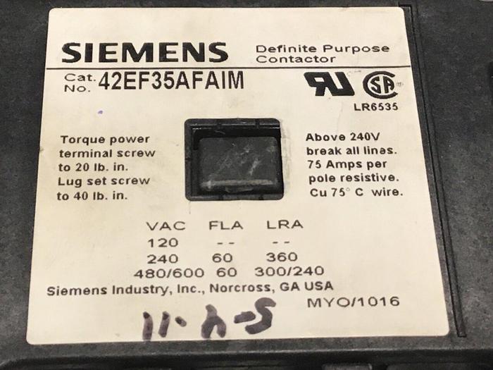 Used SIEMENS Contactor 42EF35AFAIM #127478