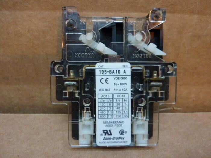 Used ALLEN BRADLEY Auxiliary Contact Kit 195-BA10 SER A #27814