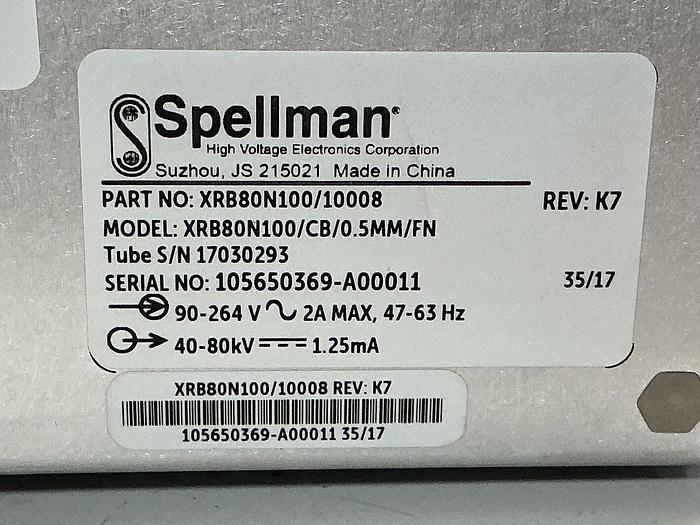 Used SPELLMAN XRB80N100/10008