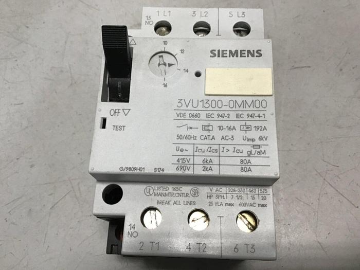Used SIEMENS Circuit Breaker Motor Protector 3VU1300-0MK00 #133226