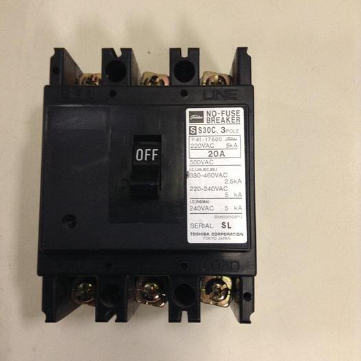 Used TOSHIBA 20 Amp No-Fuse Breaker S30C-3P-20A #81912