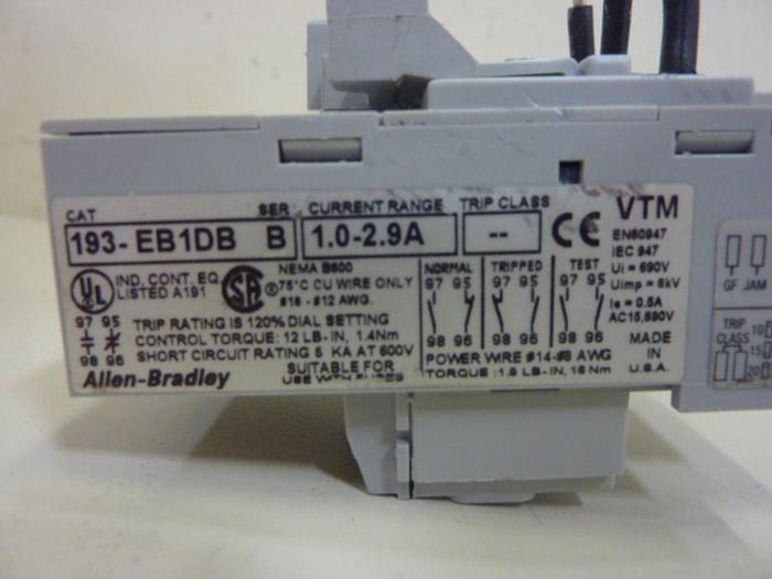 Used ALLEN BRADLEY Overload Relay 193-EB1DB SER B #46874