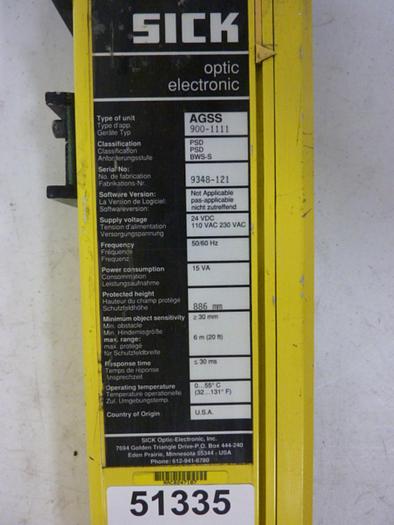 Used SICK OPTIC ELECTRONIC Light Curtain Sender AGSS 900-1111 USED