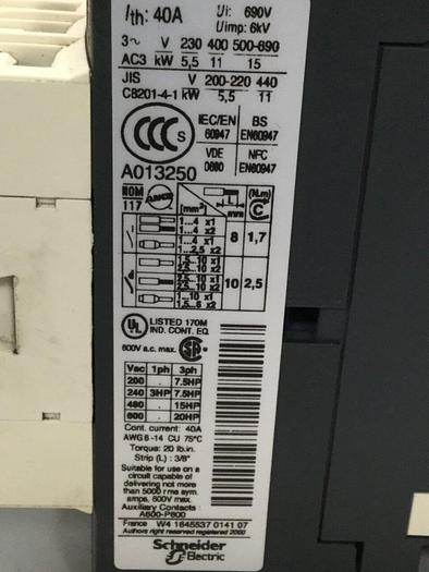Used TELEMECANIQUE Contactor LC1D25BL #104970