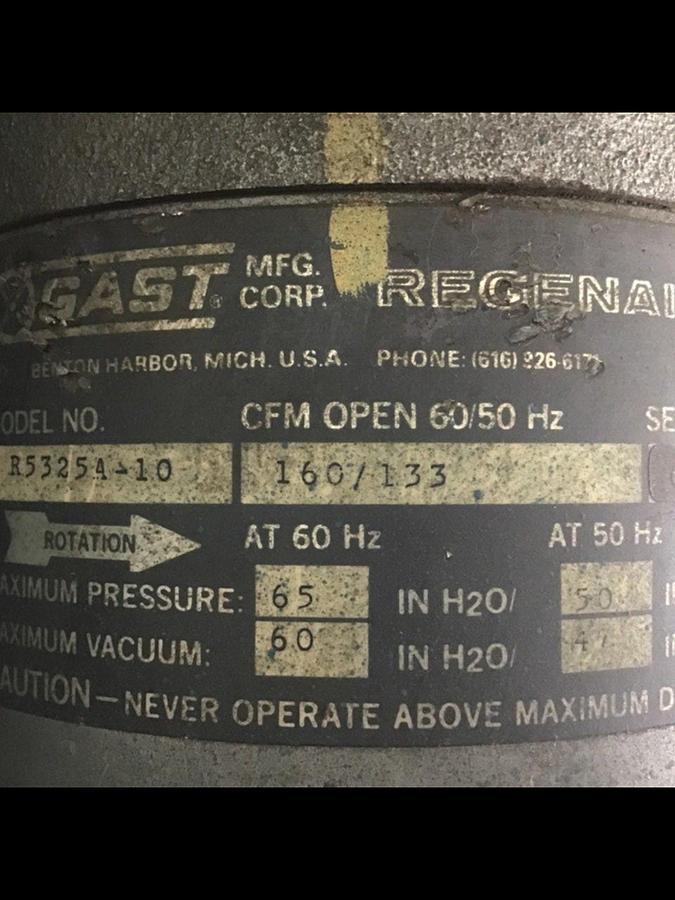 Used GAST MFG Regenerative Blower R5325A-10 #132832