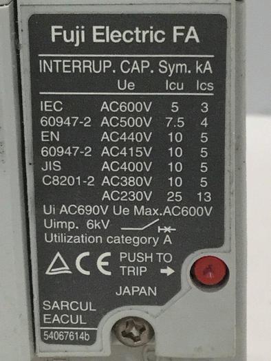 Used FUJI ELECTRIC 20 Amp Circuit Breaker SA53RCUL/20 #104965