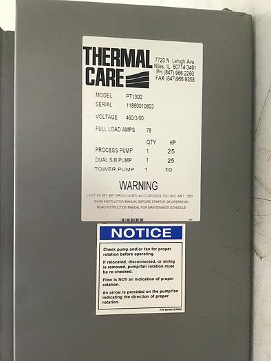 Used THERMAL CARE Pump Tank Control Cabinet PT1300 / CC Used #143429