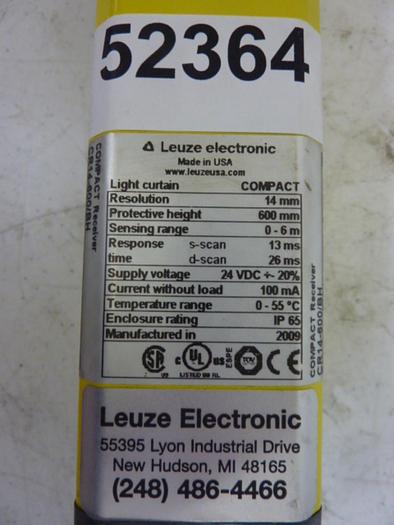 Used LEUZE Light Curtain Receiver CR14-600/BH #52364