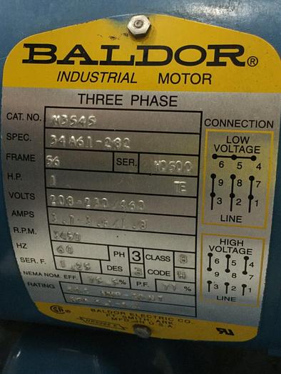 Used BALDOR Motor w/ Blower M3545 #107208