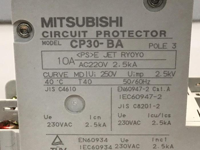 Used MITSUBISHI 10 Amp Circuit Protector CP30-BA-3P-10A #119611