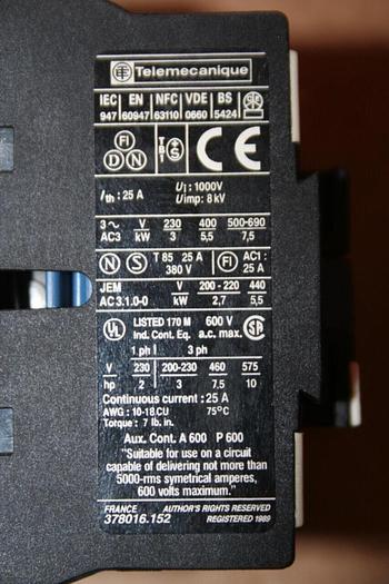 Used TELEMECANIQUE Contactor LC1D1210 Used
