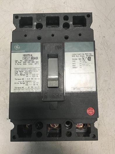 Used GE 70 Amp Circuit Breaker TED136070 / DISCONNECT USED
