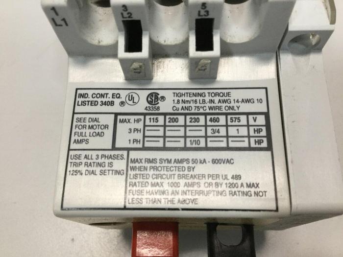 Used ALLEN BRADLEY Manual Motor Starter 140-MN-0160 SER B #101838