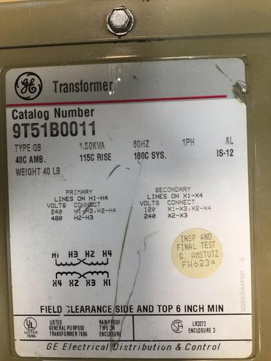 Used GENERAL ELECTRIC / GE 1.50 kVA Transformer 9T51B0011 #102092