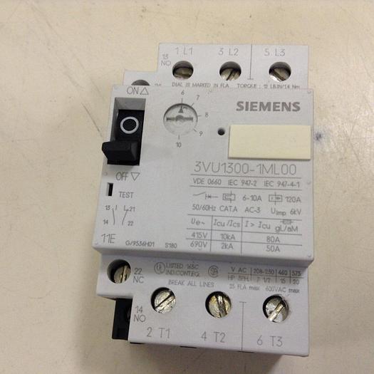 Used SIEMENS 6-10 Amp Motor Protector Breaker 3VU1300-1ML00 #86022