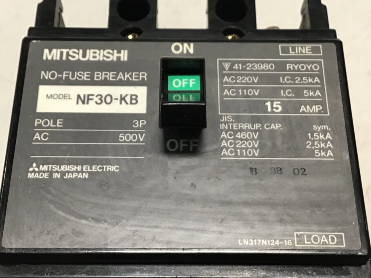 Used MITSUBISHI 15 Amp Breaker NF30-KB USED