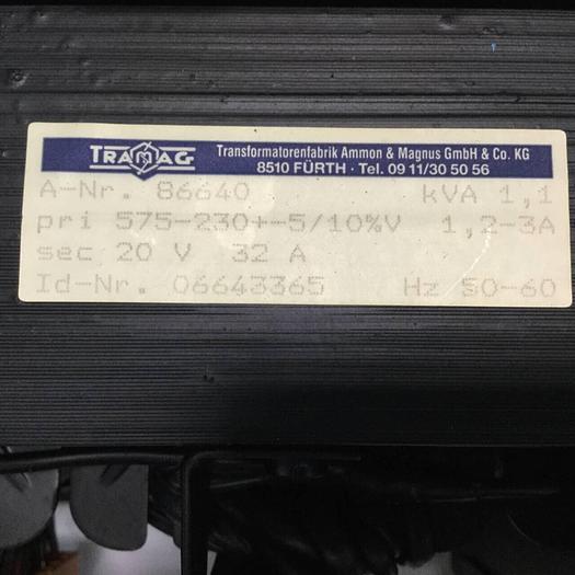Used TRAMAG 1.1 kVA Transformer 86640 #92470