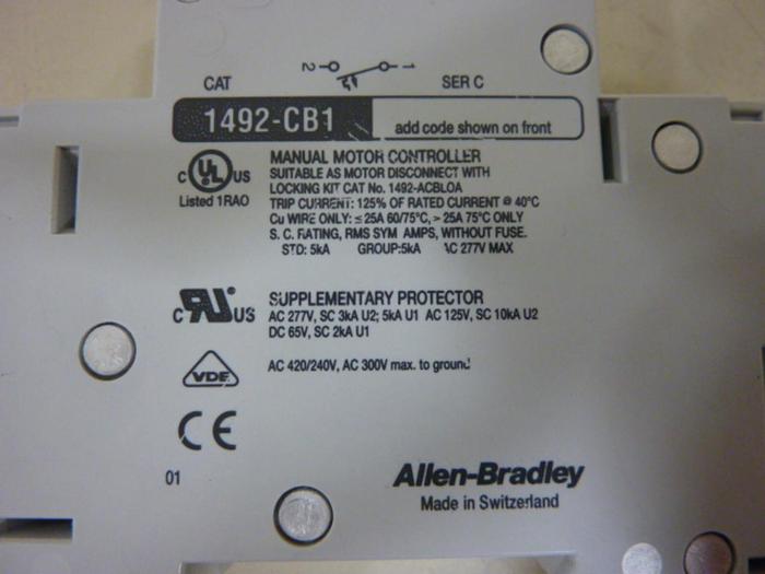 Used ALLEN BRADLEY 0.5 Amp Circuit Breaker 1492-CB1/G005 SER C #52182