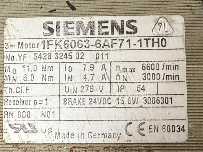 Used SIEMENS 1FK6063-6AF71-1TH0