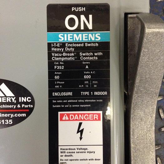 Used SIEMENS 60 Amp Safety Disconnect Switch F352 #75442